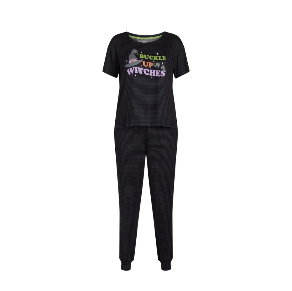 Way to Celebrate Women’s Size L (12-14) Halloween Pajama Set "Buckle Up Witches"